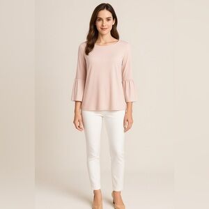 🌸 Ellen Tracy Blush Bell Sleeve Blouse – Size M